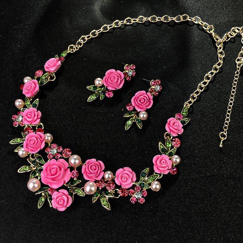 Květinový náhrdelník náušnice sada bankety palác pro ženy šperky doplněk valentýnské dárky