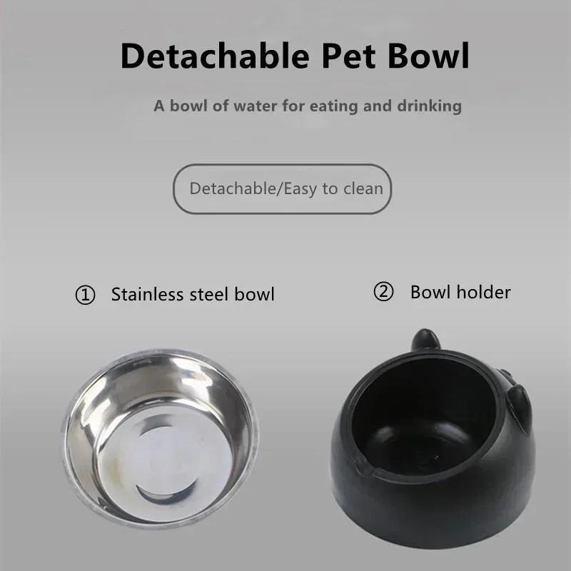Removable Pet Bowl Stainless Steel Food Bowl Protects Cervical Vertebra 15 Degrees Oblique Mouth Cute Cat and Dog Bowl Pet