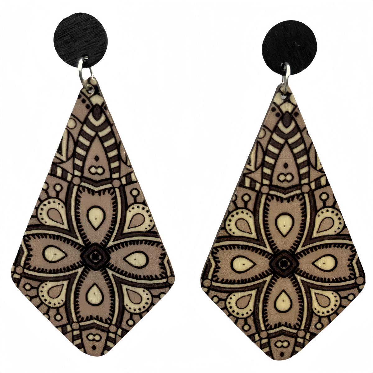 Retro Court-Style Wooden Cross Rhombus Earrings чёрный