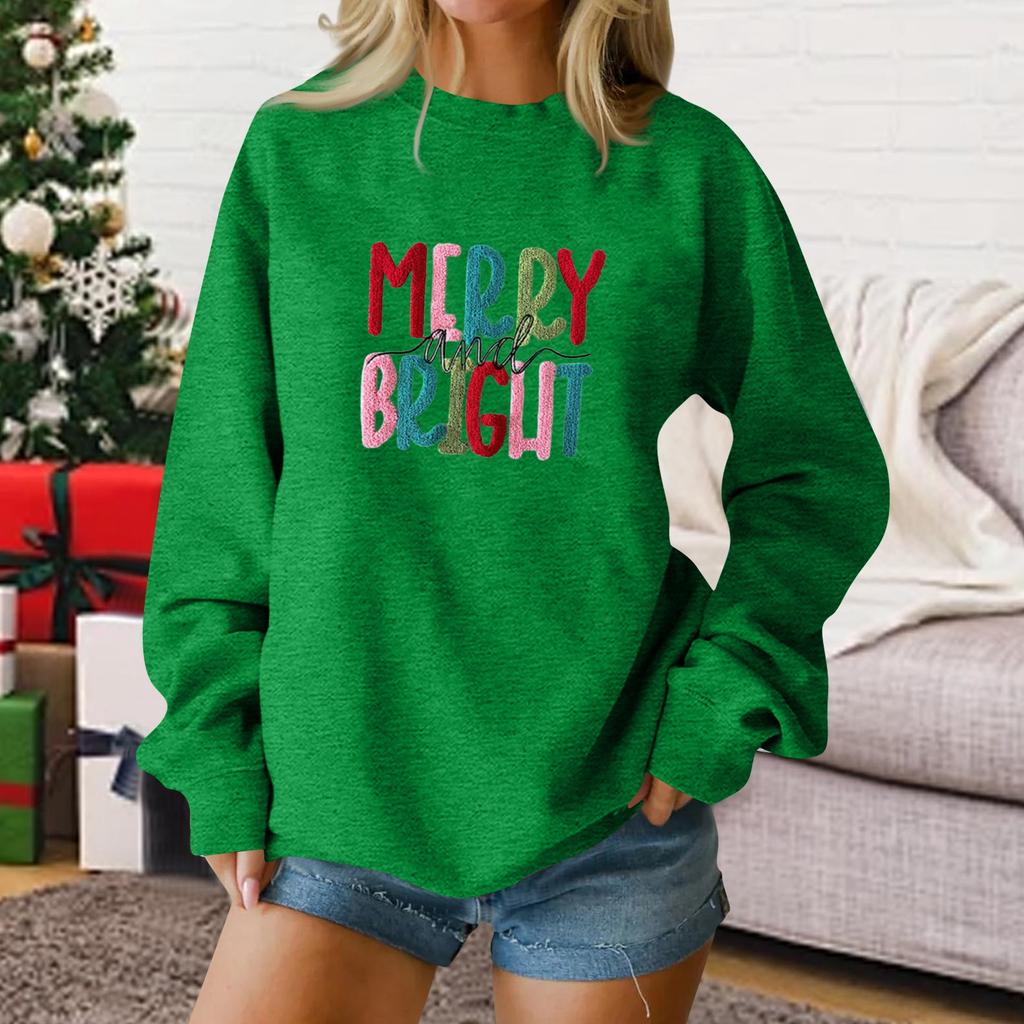 Damenmode Lässig Langärmlig Locker Weihnachten Bedruckt Rundhals Pullover Hoodie Sweatshirt