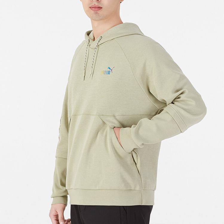 Puma Logo Print Pullover Hoodie Unisex Tops Grey Green 537016-33