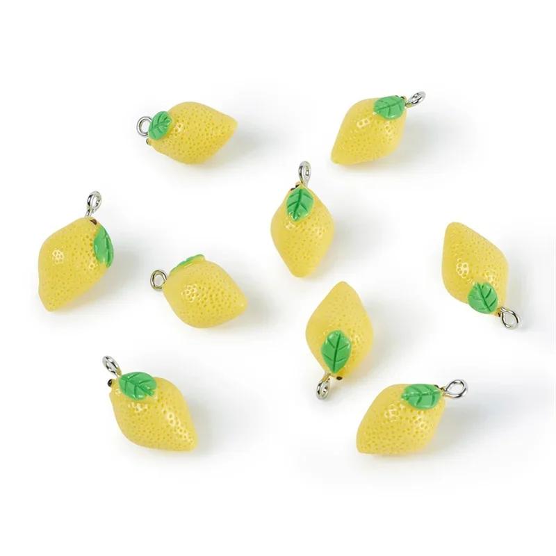 10 st/paket Berlocker Harts Hängen Söt Frukt Citronformade Hängen För DIY Smyckestillverkning Örhänge Nyckelring Armband Tillbehör