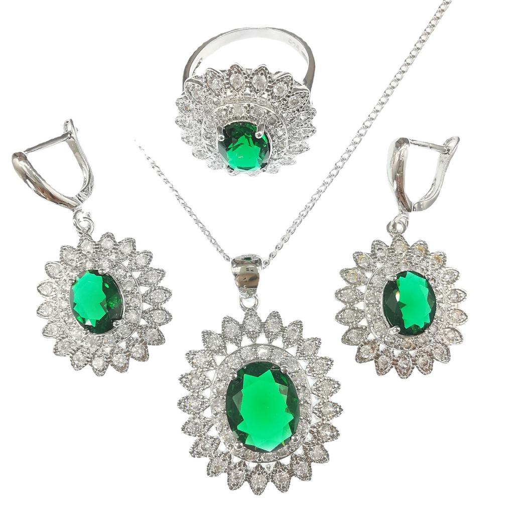 Fashion Jewelry Sunflower Zircon Necklace Earrings Ring Bracelet Set of Three.