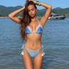 1011 European and American New Striped Printing Split Strap Bikini Female Sexy Three-point Swimsuit Set