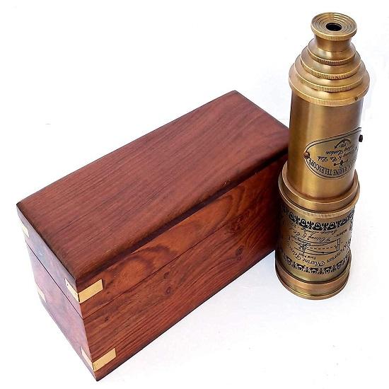 Brass Telescope Victorian 1915 Martine Full Functional with Wooden Gift Box