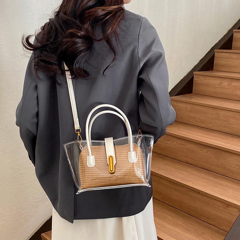 Stylish and exquisite transparent woven contrasting color women's jelly bag New commuter versatile women's shoulder messenger bag