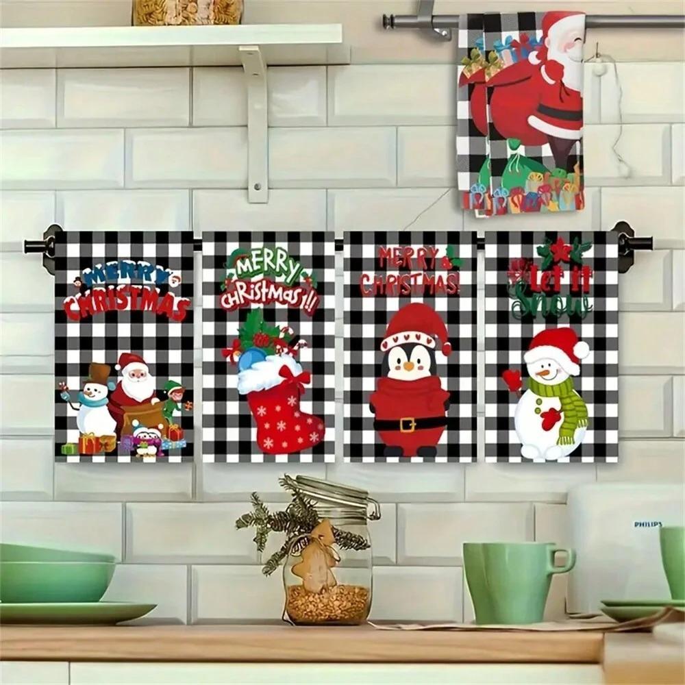 1pc/2pc/4pc/pack Christmas Scrub Sponge Creative Kitchen Dish Cloth Festive Cleaning Decor for Home & Table Kitchen Dish Towel Xmas Cleaning Supplies