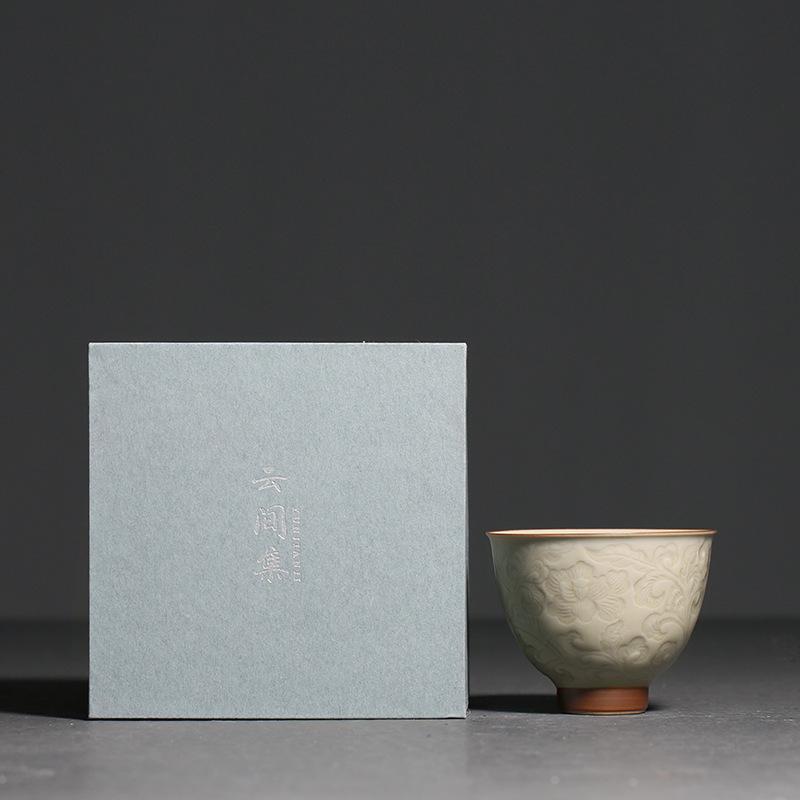 Vintage Lotus Relief Kung Fu Ceramic Tea Cup Set