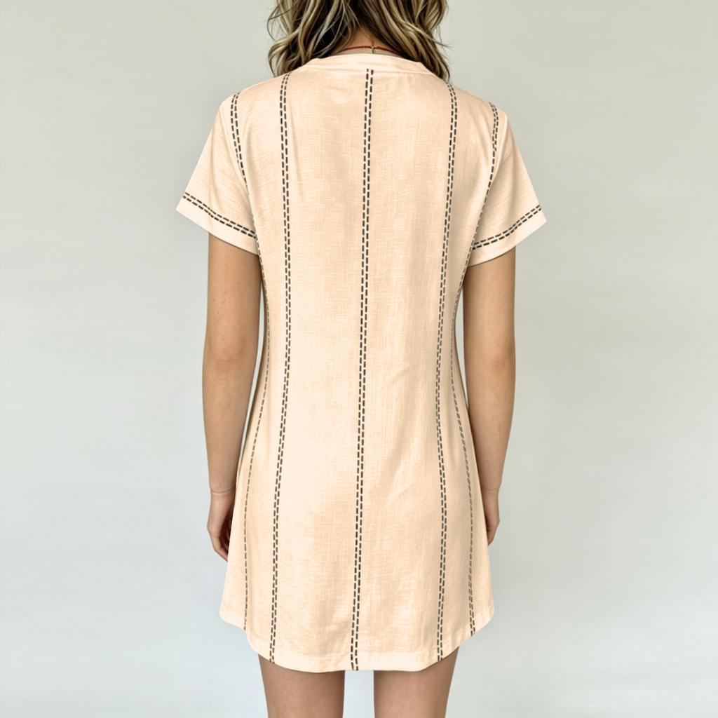 Women Casual V Neck Button Front Short Sleeve Dress Lightweight Summer Loose Fit Knee Length Dress for Daily Wear