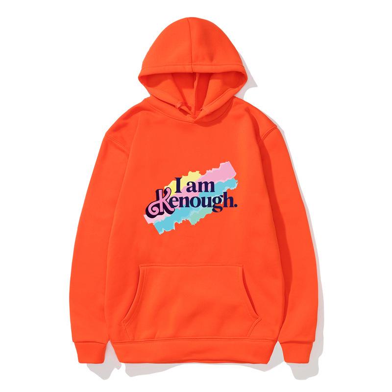 Unisex 'I Am Kenough' Rainbow Print Loose Hooded Sweatshirt - Black