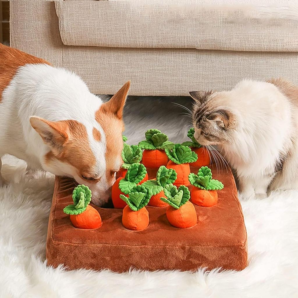 Carrot Dog Toys-Carrot Snuffle Mat for Dogs,Interactive Dog Plush Puzzle Toys,2 in 1 Non-Slip Nosework Feed Games Pet Stress Relief with 12 Carrots