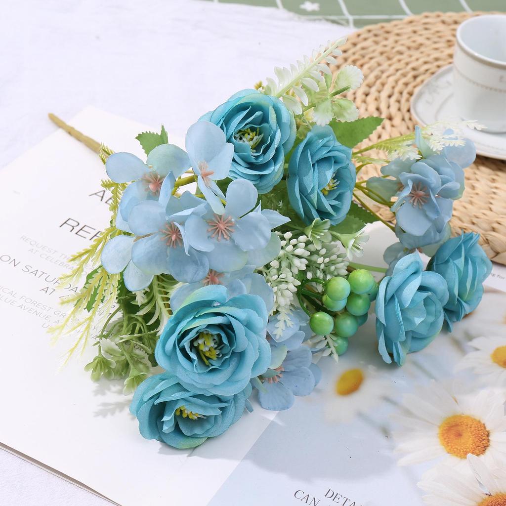 Simulation Green Plants & Fake Small Roses for Wedding, Home, or Outdoor Decor