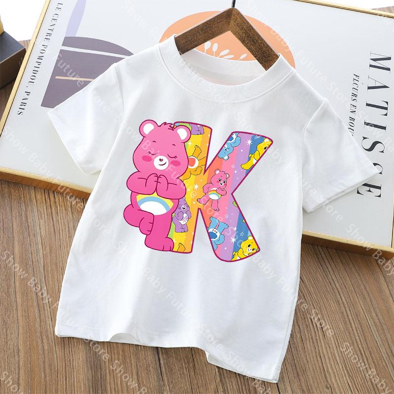 Care Bears Letter AZ T Shirt for Boys Girls Cartoon Name Clothes Tops Summer Breathable Cute Anime Short Sleeve Birthday Gifts