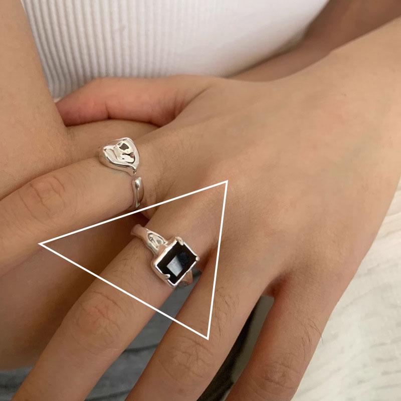 925 Sterling Zilveren Ring voor Vrouwen Meisje Gift Blace Steen Kristal Glazuur Retro Punk Open Sieraden Dropship Groothandel