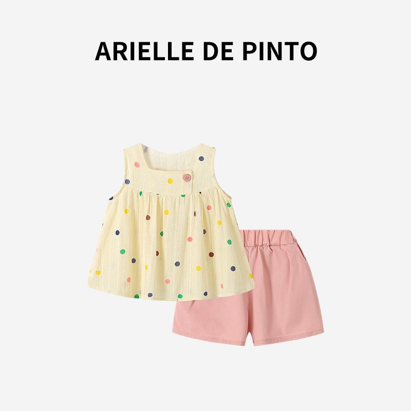 French Arielle De Pinto Girls  Summer Stylish Polka Dot Shorts Sweet Two-Piece Set Suit 140