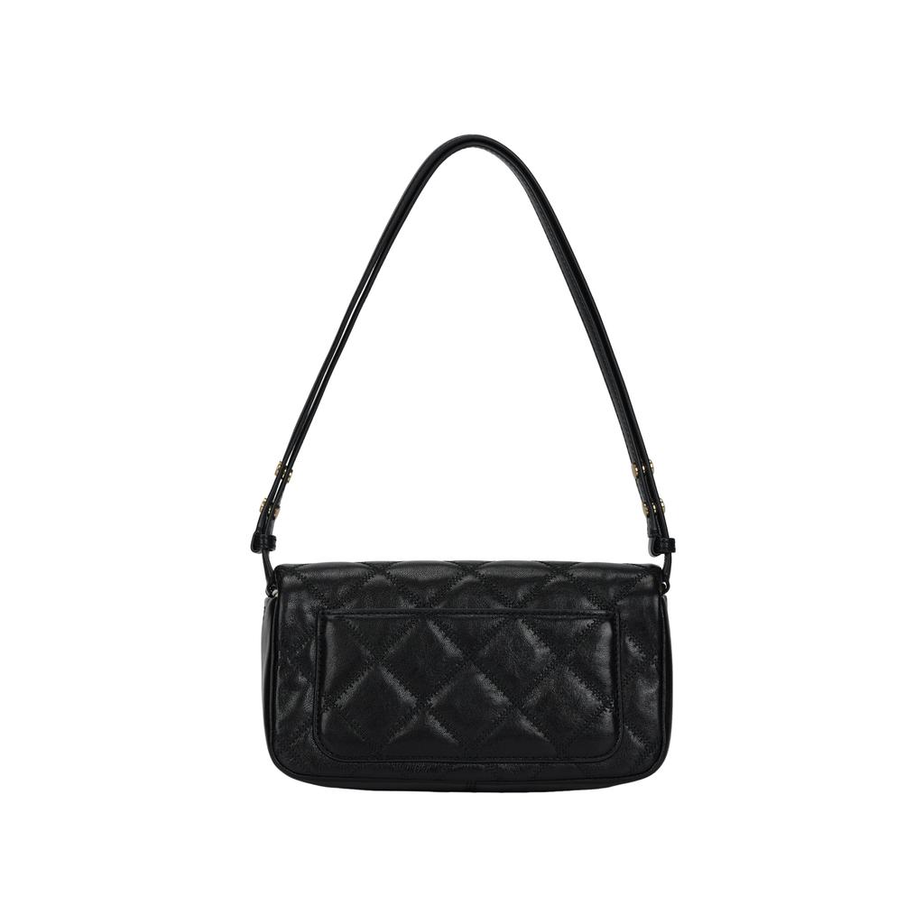 Tory Burch Metal Micro Logo Diamond Pattern Lambskin Shoulder Bag Women Bags Black 158137-001