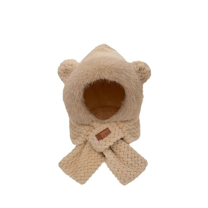 Scarf Hat Integrated Autumn and Winter Warm Plush Thickened Imitation Rabbit Fur Cute Ear Protection Hat