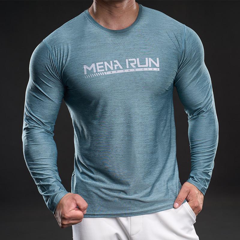 Ny hurtigtørkende is-silke langermet t-skjorte herre avslappet sport elastisk fitness utendørs t-skjorte topp