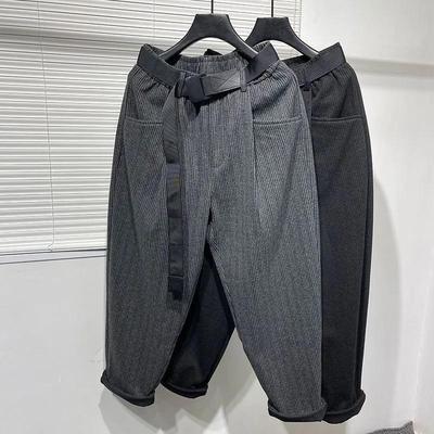 Dammode Höst och Vinter Retro Enkla Sammet Lös Randig Arbetsbyxor Lediga Haremsbyxor