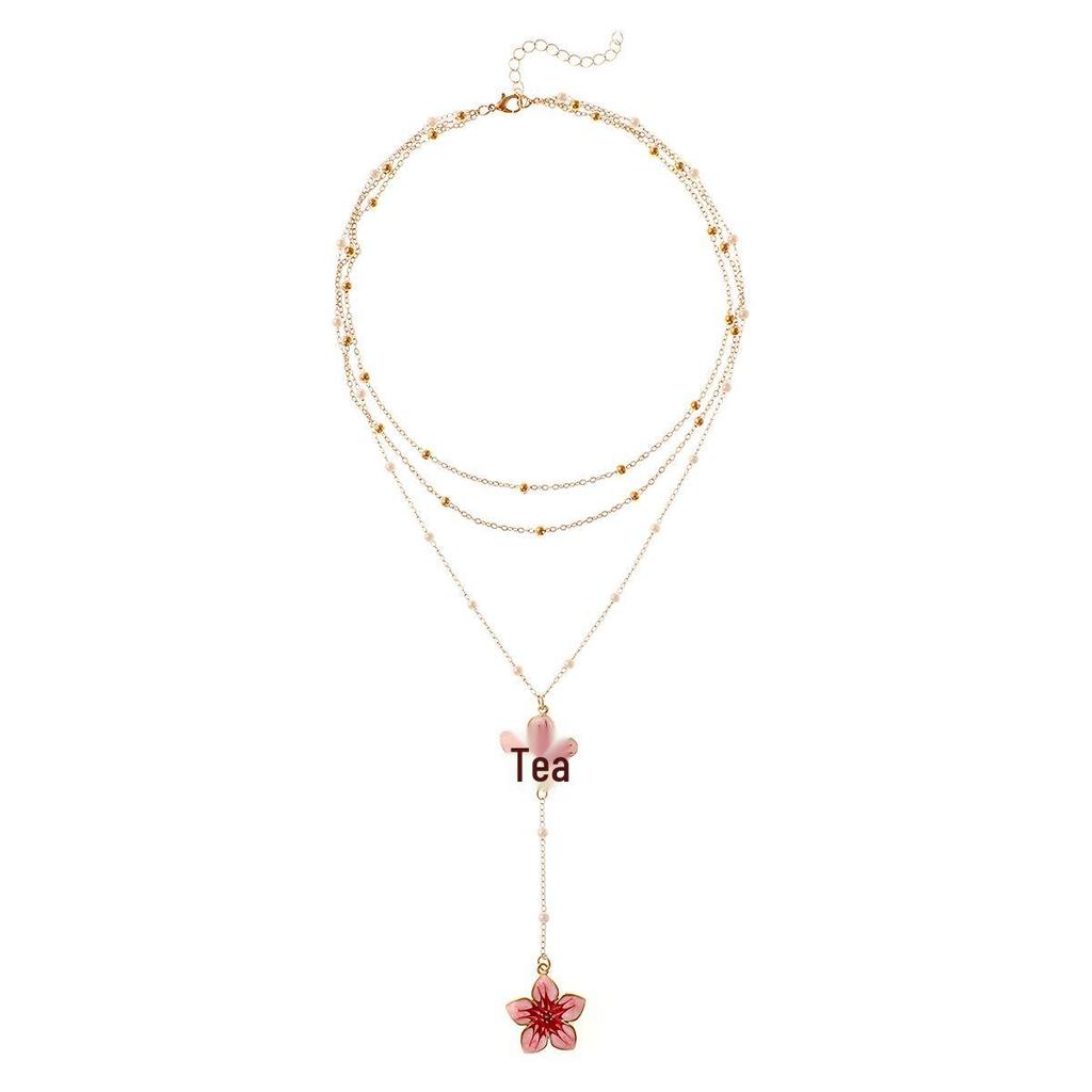 Cherry Blossom Bohemian Faux Pearl Y-Shaped Layered Necklace