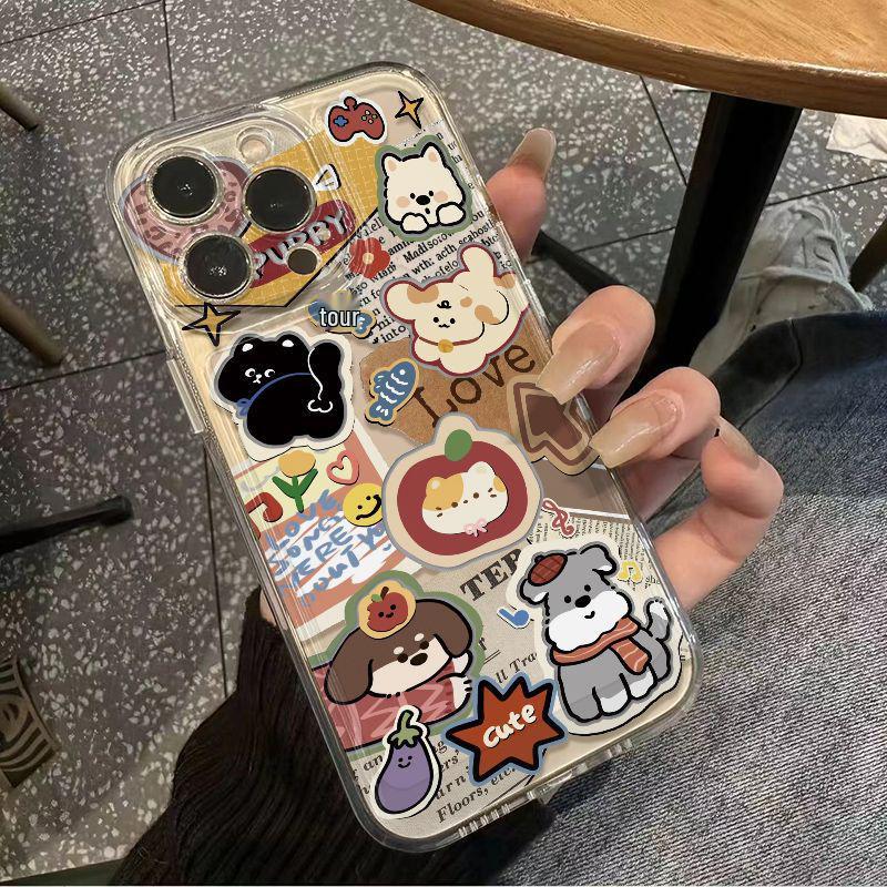 

Retro Apple Cat Collage Transparent Phone Case for Apple 16-13 Pro Max iPhone 15 Plus