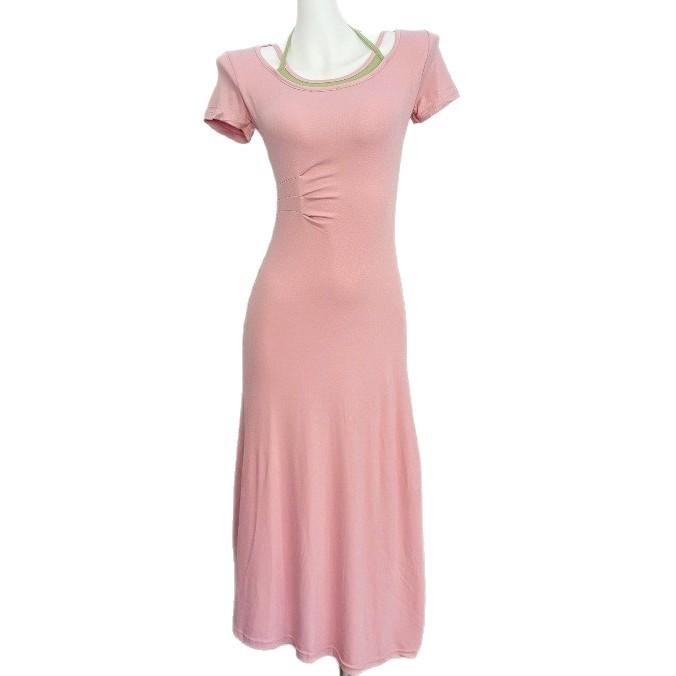 Korean slim short-sleeved summer niche dress design sense waist new temperament casual super fairy long dress skirt