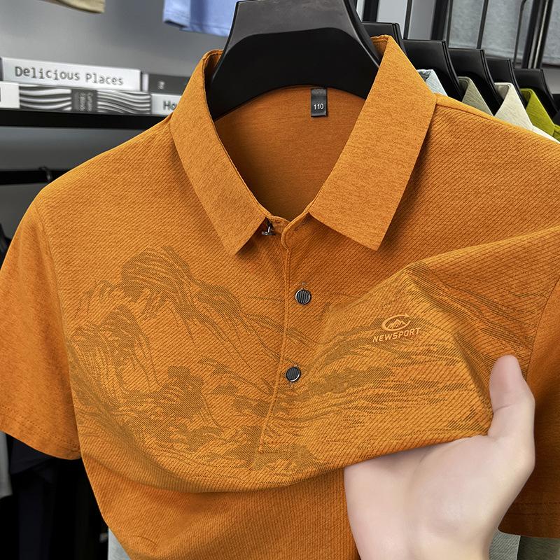 

Мужская футболка с коротким рукавом и лацканами, поло, повседневная, с пейзажным принтом, тонкая дышащая мужская футболка 4XL оранжевый