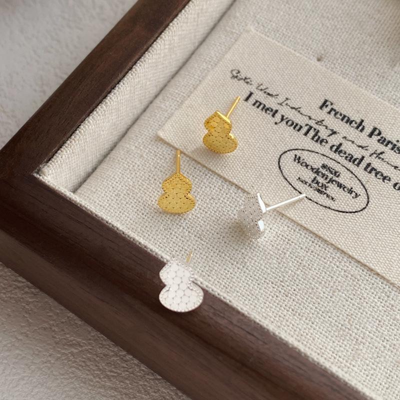 S999 Sterling Silver Crushed Ice Gourd Earrings - Sparkly Chinese Style for Women, Luxe Light, Elegant Niche Design