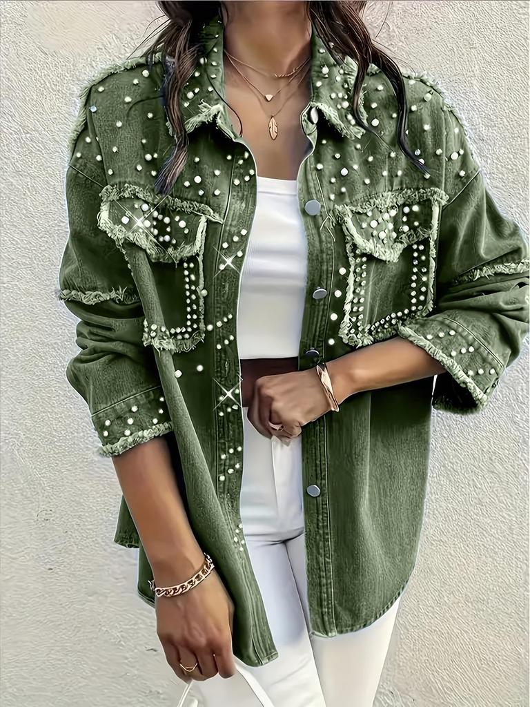 Cross 2026 Women's Magic Spinning Pearl-Embellished Denim Jacket