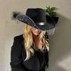 3pcs/Set Bandana Stage Performance Hat Rhinestone Tassel Heart Sunglasses Western Cowboy Hat Wide Brim Solid Color