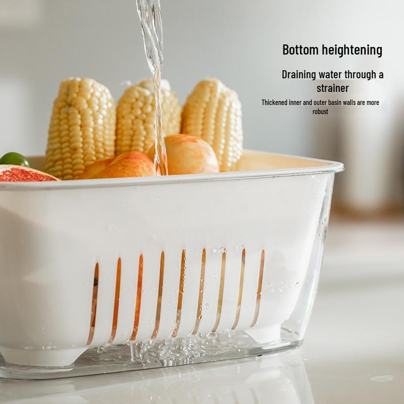 Double-Layer Transparent Large-Capacity Fruit & Vegetable Drainer Basket - Dustproof for Kitchen & Home