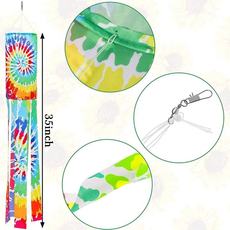 Tie-Dye Rainbow Windsock Flag Outdoor Decorative Flag With Metal Swivel Clip Wind Tube Flag Home Aviation Wind Sock Kite 100cm