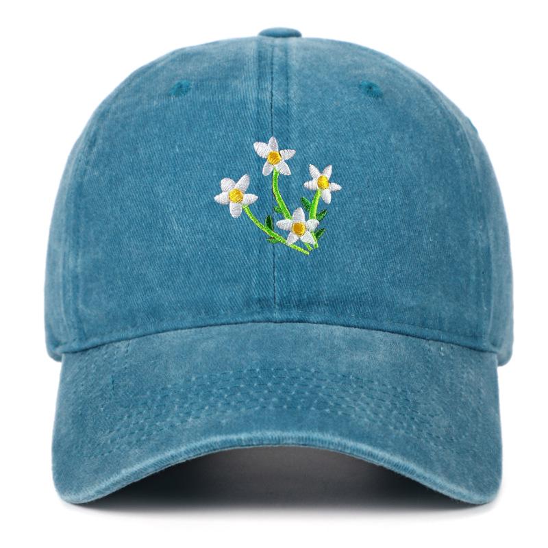Korean 2025 Floral Embroidered Curved Brim Baseball Cap for Women - Sun Protection & Face Slimming Design