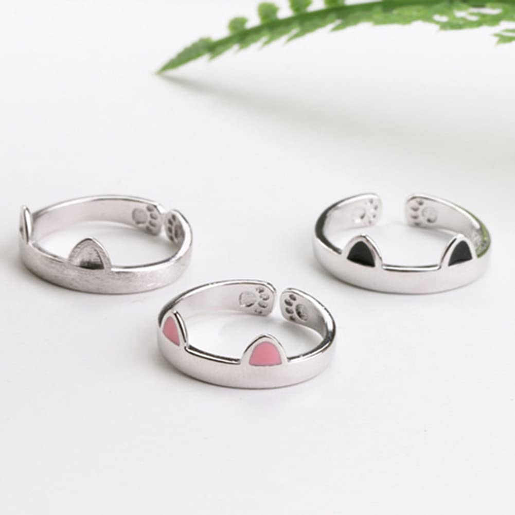 2Pcs Cute Cat Rings for Women Girls Adjustable Cat Ears Paw Animal Finger Ring Couple Cartoon Little Cat Kitten Gift Jewelry
