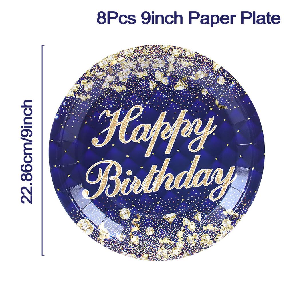 Birthday Theme Party Decorations Tableware Blue Gold Paper Plates Birthday Party Adults Baby Shower Birthday Party Supplies