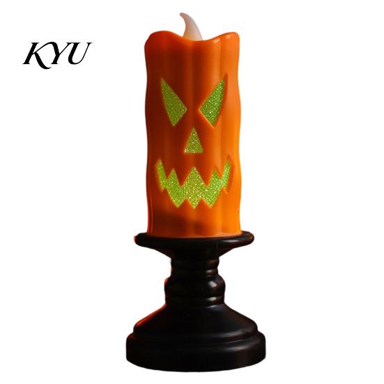 Flameless Halloween Decoration Lights LED Candle, Spooky Skull Pumpkin Fake Pillar Candles, Battery Operated Candles 3D Flickering Candle Light