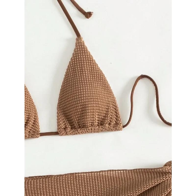 Sexy Brown Bikini Set 2025 Women Halter Push Up Bra Skirt 3 Piece Swimsuit Summer Bathing Suit Cover Up Thong Swimwear Biquini