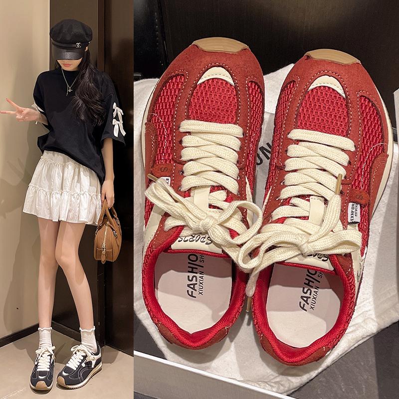 Fashion Women's Running Shoes 2025 New Mesh Breathable Casual Sneakers Lace Up Anti-Slip Retro Sports Shoes Versatile Low Top Sneakers