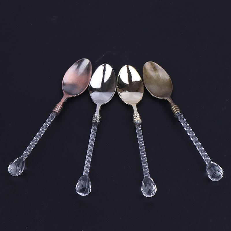 3*Crystal Handle Small Coffee Spoon Sugar Tea Dessert Cutlery Kitchen Tableware