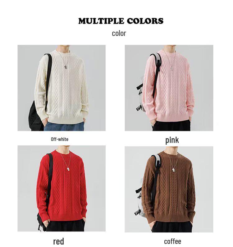 Men's Diamond Jacquard Alpaca Wool Crew Neck Sweater - Skin-Friendly Casual Pullover for Autumn and Winter