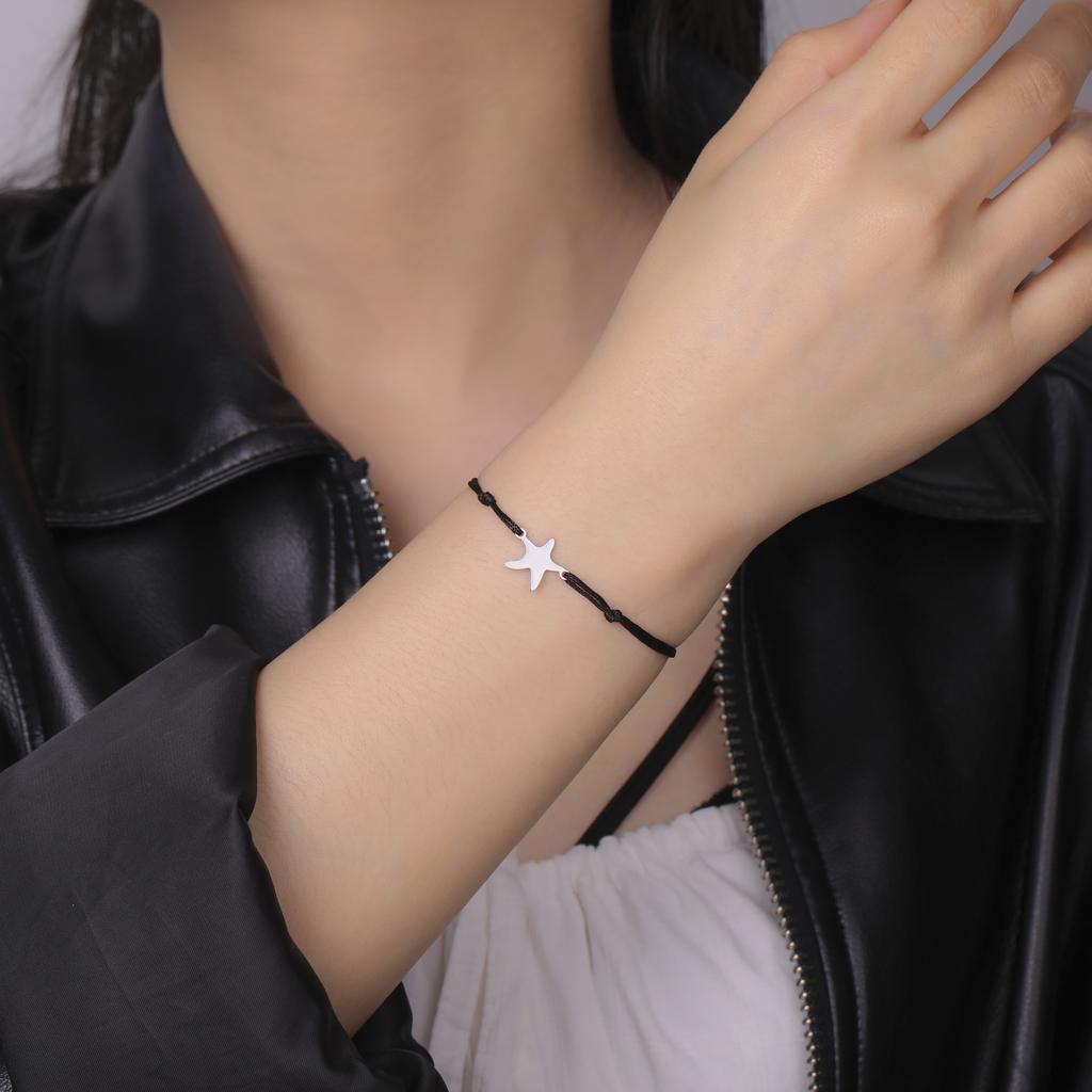 Teamer Star Charm Bracelet Adjustable Rope Chain Stainless Steel Pendant Acceassories for Women Men Lucky Amulet Gift Wholesale