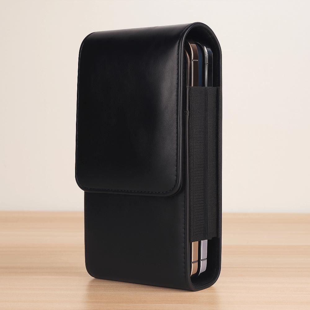 Solid Color Cell Phone Belt Pouch Flip Case Leather Belt Clip Dual Pouch Mobile Phone