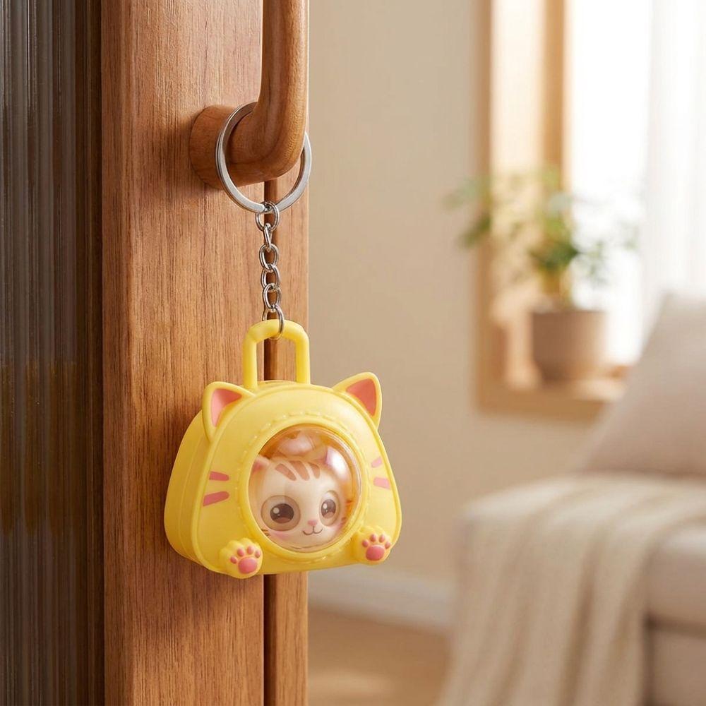 Cartoon Eye Changing Cat Bag Keychain Funny Capsule Cat Key Chain Cat Kitten Toy  Office Desktop