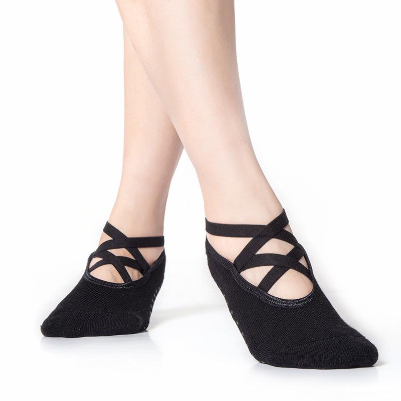 

Женские нескользящие носки для йоги - двойные тонкие ремешки, плотный махровый материал, невидимые для спорта и пилатеса One Size чёрный