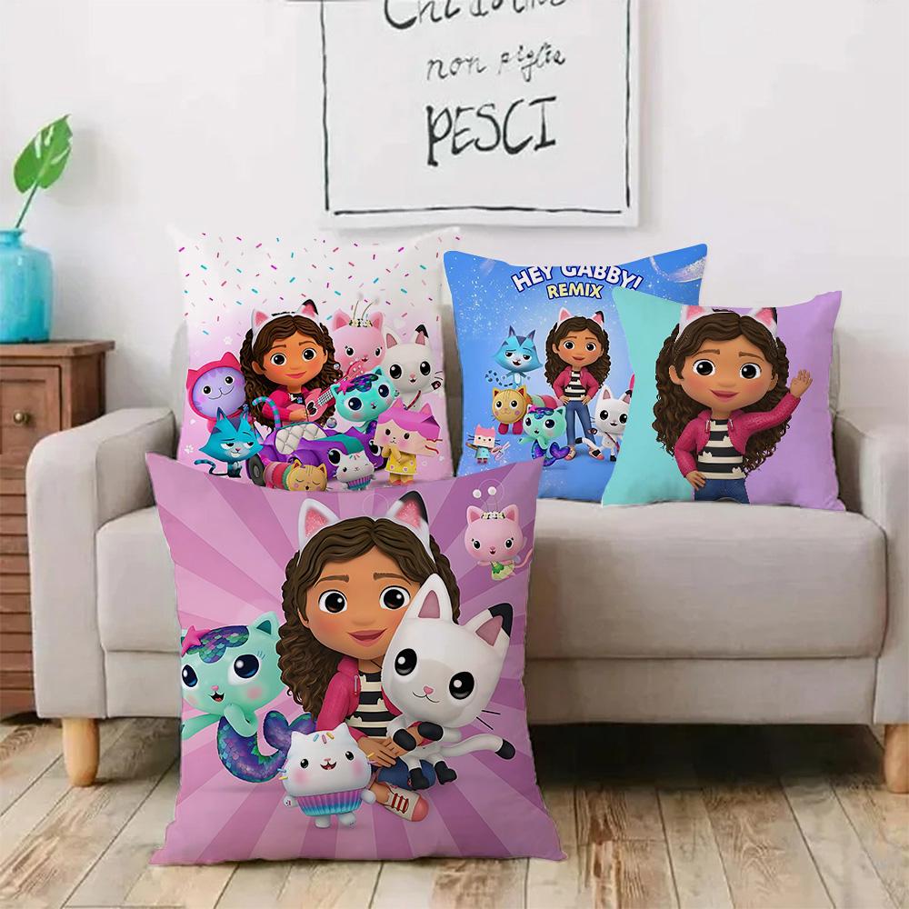 Cartoon Gabbys Kawaii Pillow Covers Cartoon Sofa Decorative Home Doublesided Printing Short Plush Cute Cushion Cover