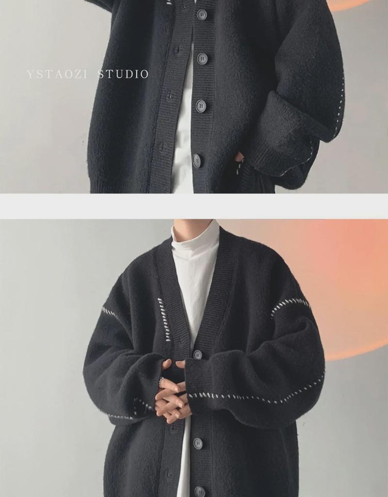 2023 Unisex Volný Střih Retro Japonský Svetr s Výstřihem do V - Podzimní/Zimní Styl