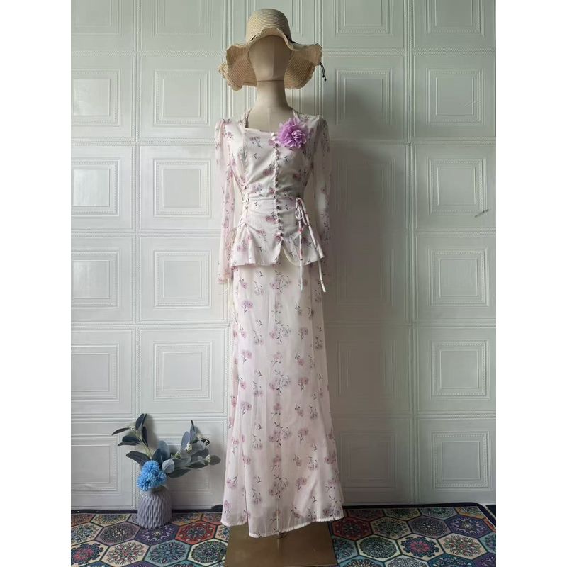 

Модный Ветер Новинка Модный Принт Топ и Юбка Костюм-Двойка Принтованный Топ и Юбка Комплект Pale pink XXL