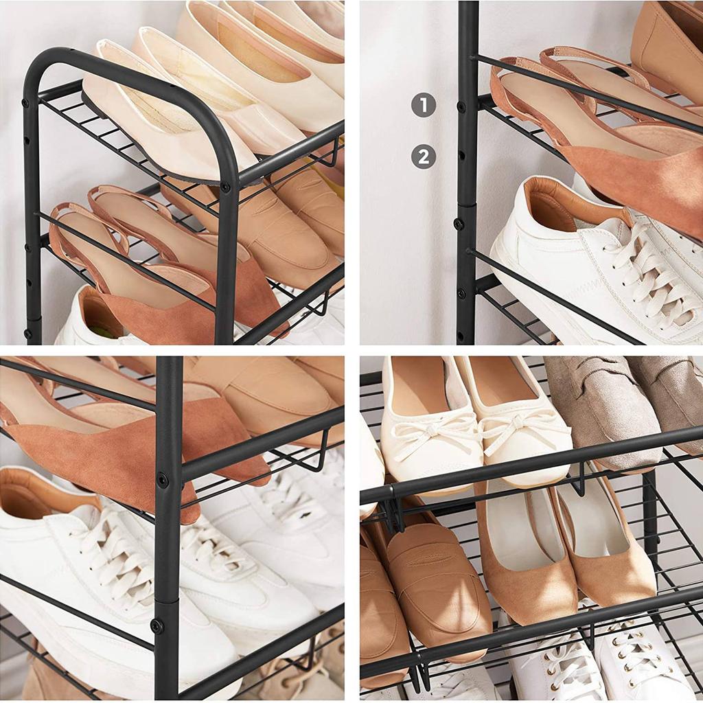 SONGMICS 4-Tier Shoe Rack, Stackable Shoe Storage Organiser, Hold up to 16 Pairs, Steel, 68.5 x 27.5 x 65 cm, for High Heels, Trainers, Slippers