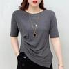 Summer Irregular Short-sleeved T-shirt Women New Stylish Split Design Plus-size Elegant Top Slim-fit Blouse