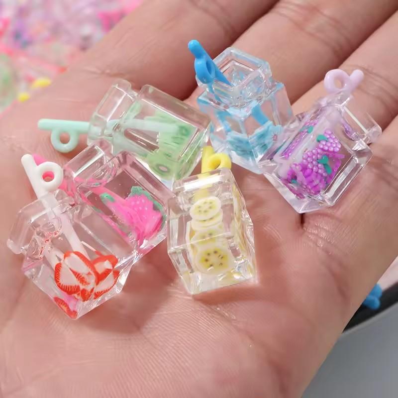 Hot Sale New Arrival 3D Colored Miniature Square Bottle Design Beverage Cup Plastic Charms Cabochons Resin Crafts